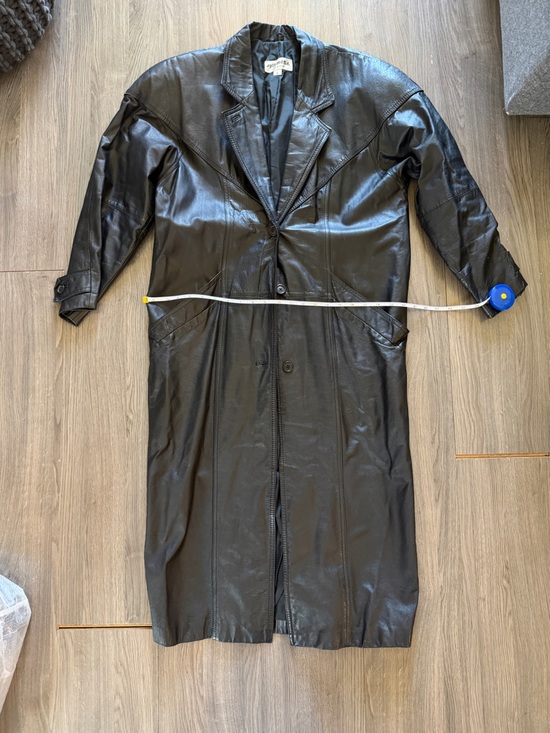 Vintage Jackets & Blazers - Vintage Black Leather Long Coat